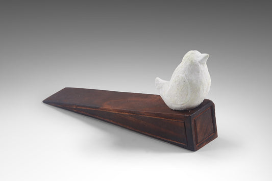 Boho albasia wood sculpture Door Wedge Stopper White Bird, handcrafted in Bali
