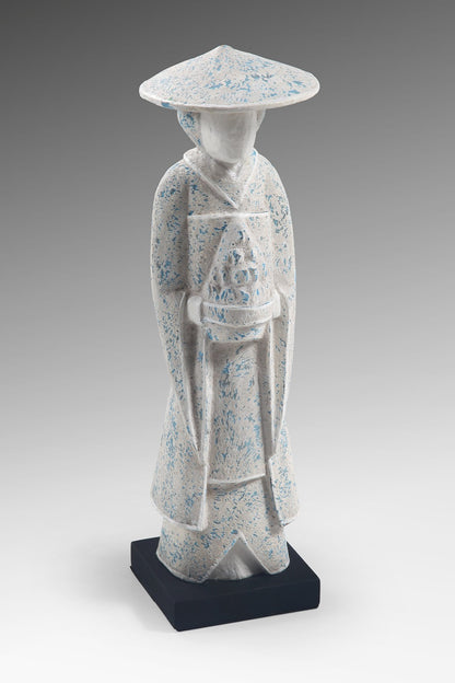 Albasia wood sculpture – Japanese Girl Wearing Hat, natural natural materials in boho style