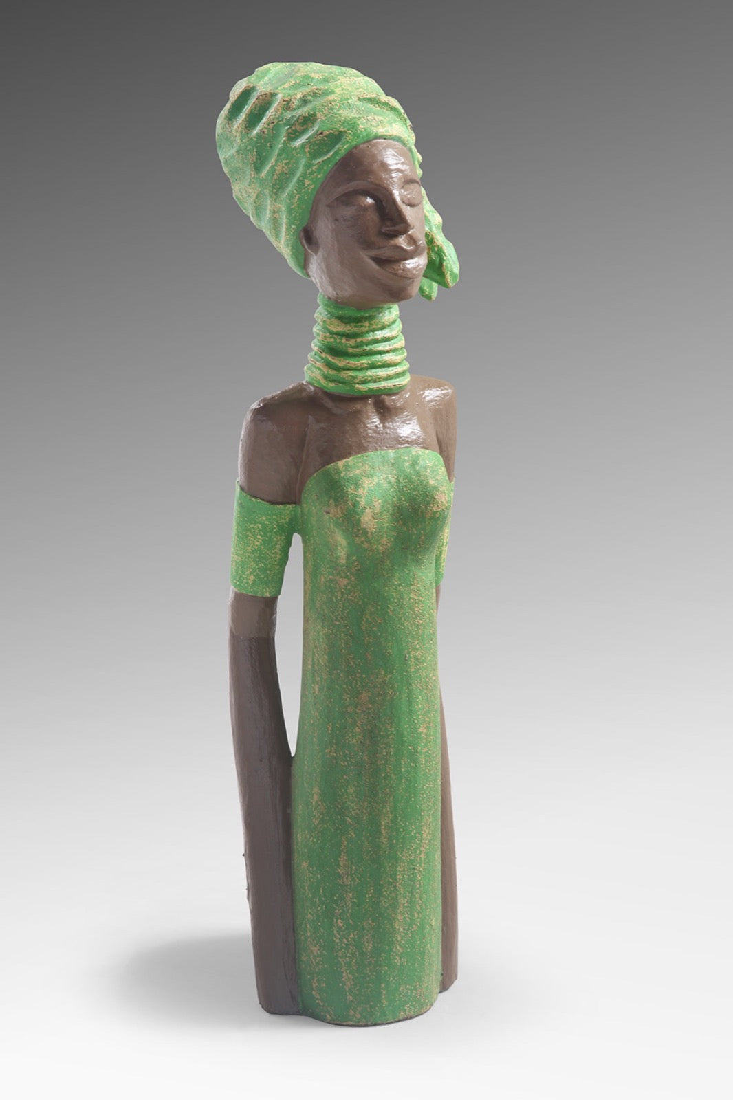 Albasia wood sculpture African Lady – boho decor, handwoven and handmade in Bali