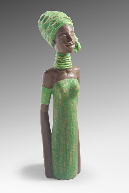 Albasia wood sculpture African Lady – boho decor, handwoven and handmade in Bali