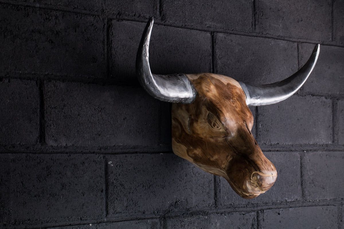 Handmade teak sculpture – the Goat Silver, boho decor made in Bali