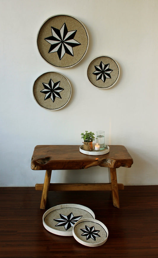 Boho bamboo wall decor piece, set of 5, handcrafted in Bali for the home