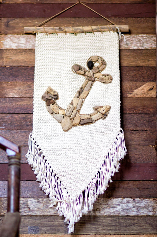 Boho fabric wall decor piece Anchor, crafted by hand in Bali