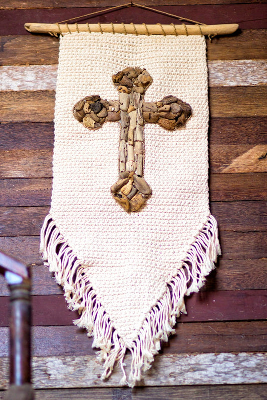 Boho fabric wall decor piece Cross, handcrafted in Bali for the home