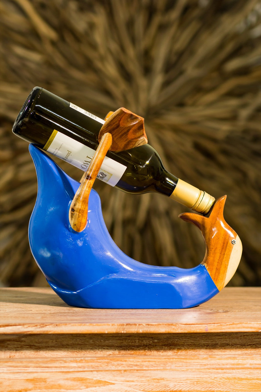 Handmade teak sculpture – the Drinking Duck, boho decor made in Bali