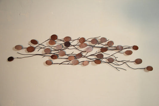 Boho solid teak and iron wall decor piece, handcrafted in Bali