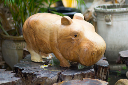 Hippopotamus decorative piece in natural materials – handmade boho decor from Bali