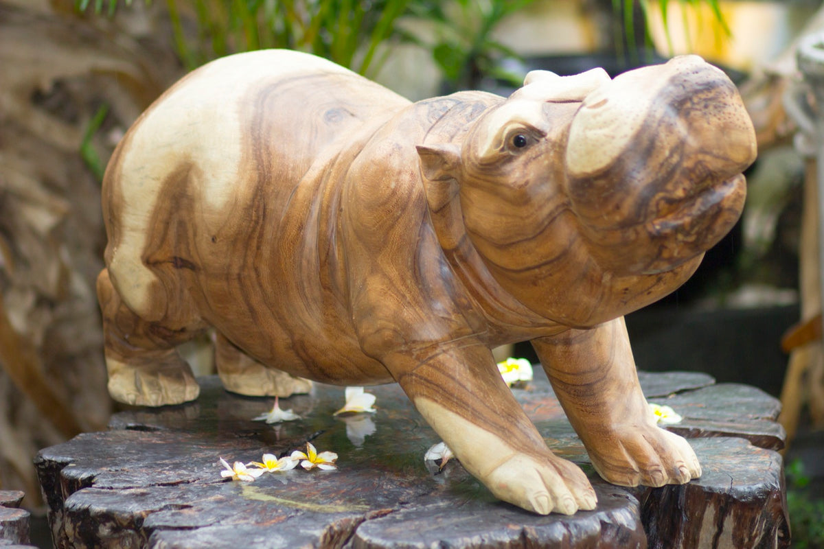 Suar wood decorative piece – Hippopotamus, natural natural materials in boho style