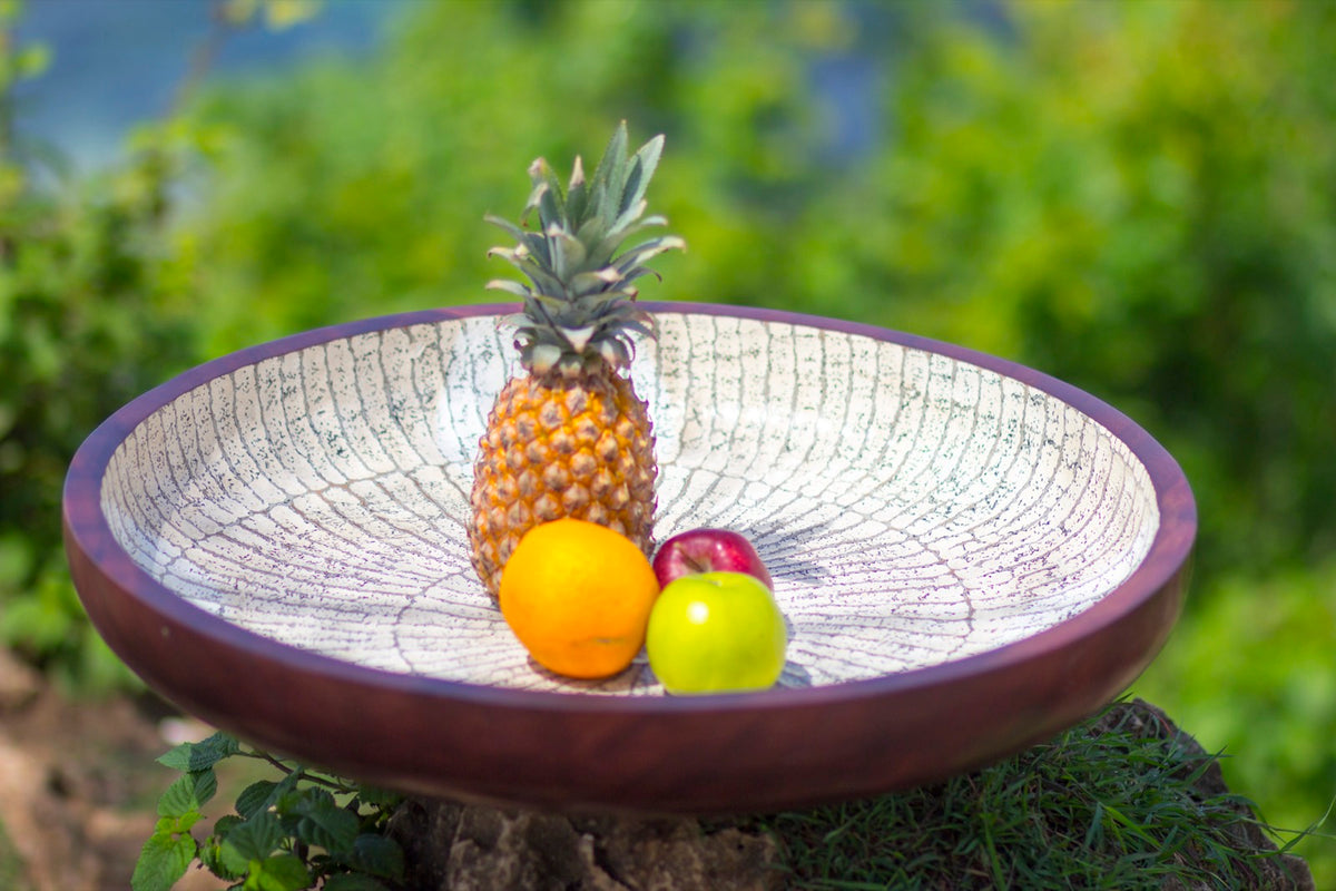 Suar wood plate Cote Azur – boho decor, handwoven and handmade in Bali