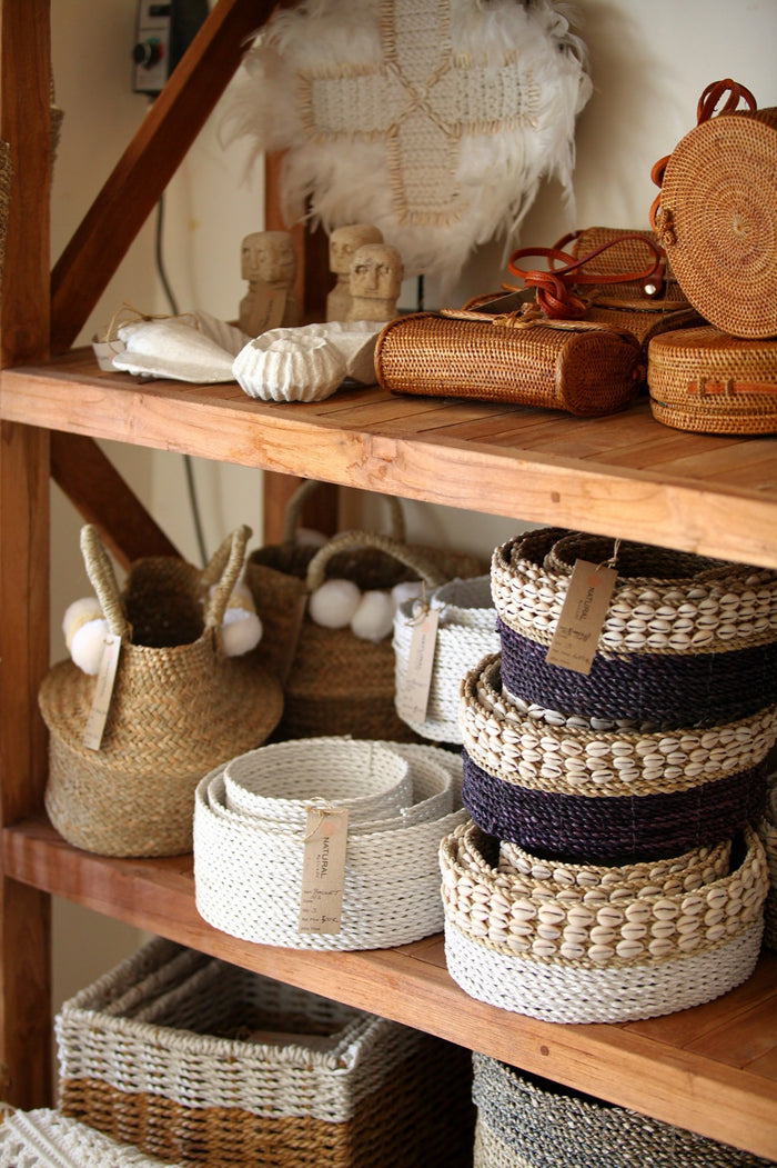 Seagrass basket – Basket Set 3 – boho decor handmade in Bali by BaliSouk