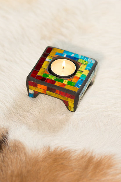 Terracotta candle Mosaic – boho decor, handwoven and handmade in Bali