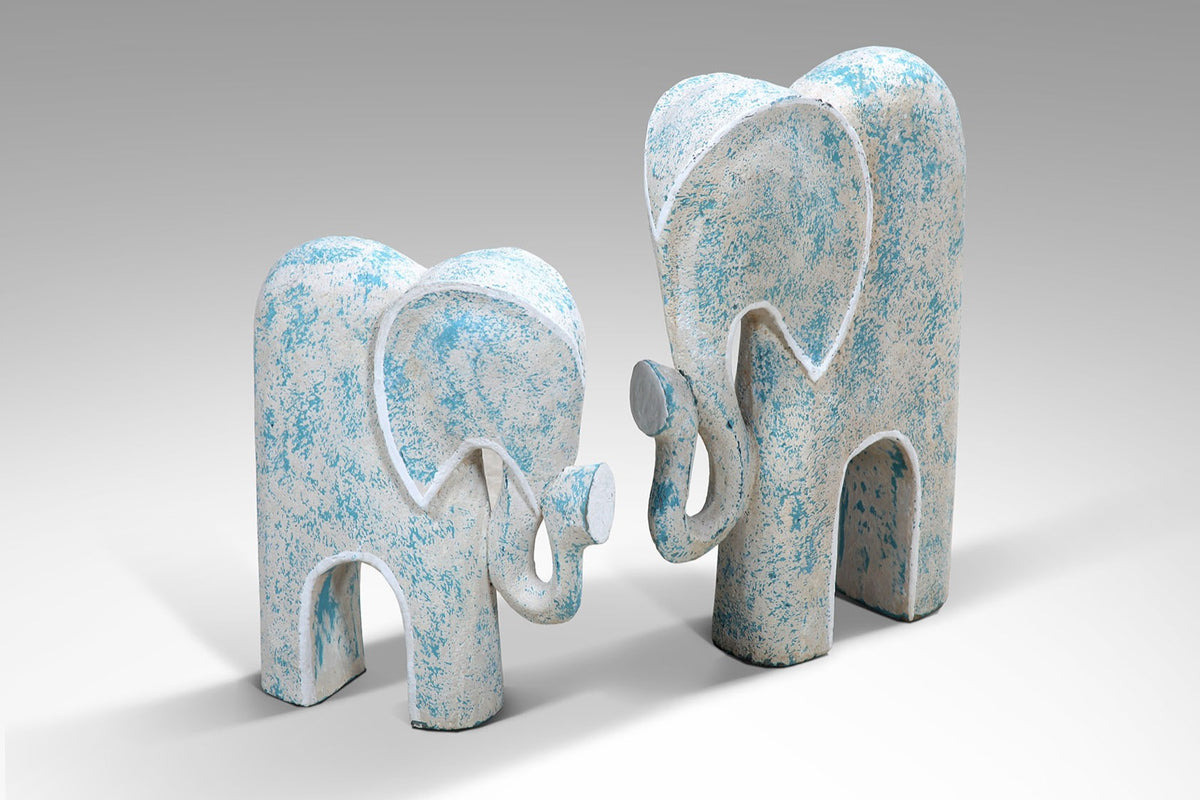 Handmade albasia wood sculpture – the Blue Elephant, boho decor made in Bali