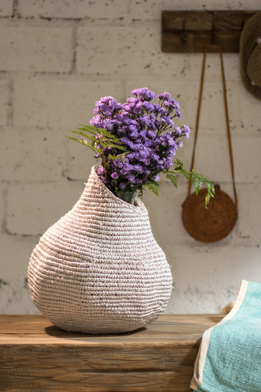 Seagrass vase Wooden Vase Deco – boho decor, handwoven and handmade in Bali
