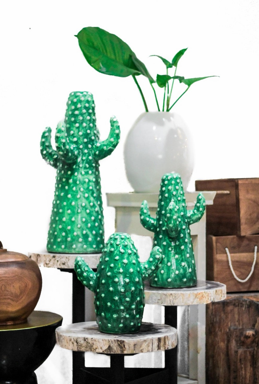 Handmade terracotta decorative piece – the Cactus Green, boho decor made in Bali