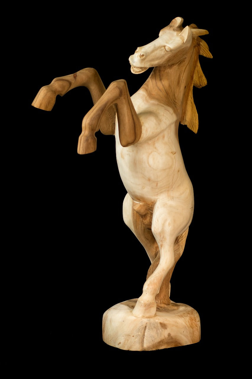 Suar wood sculpture Horse "Mustang" – boho decor, handwoven and handmade in Bali