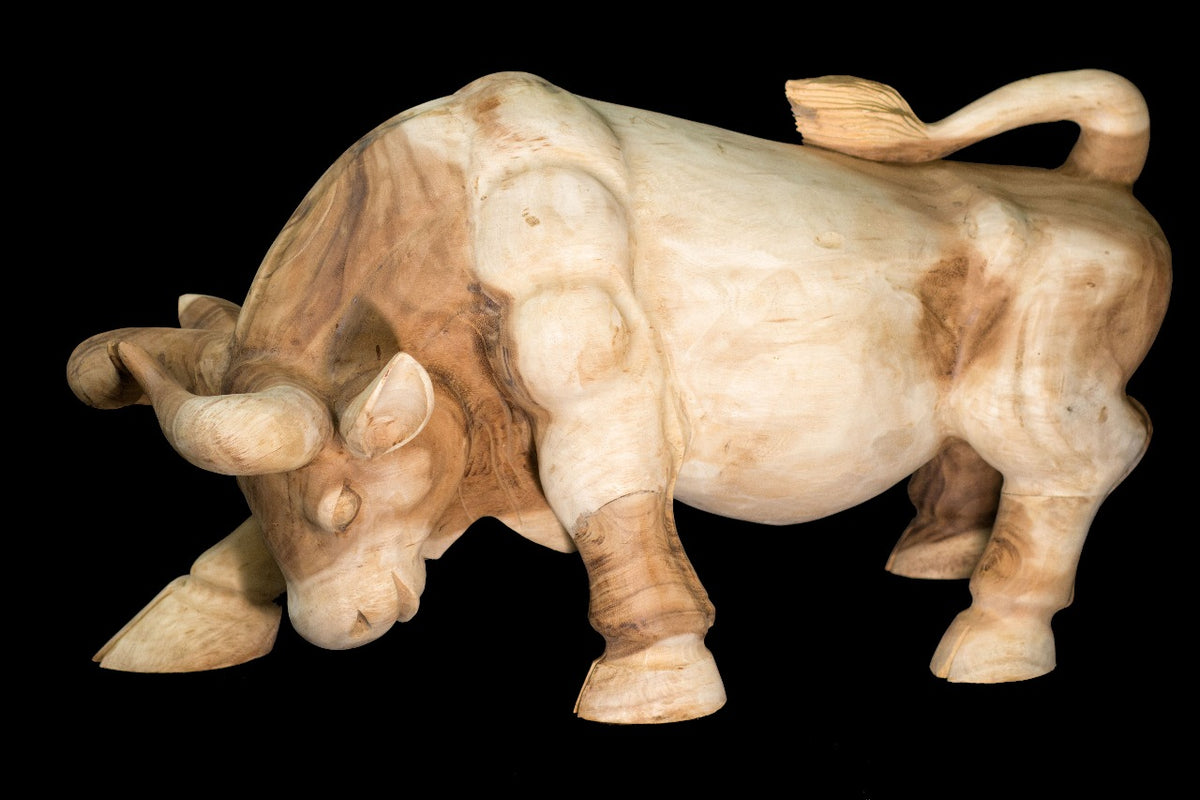 Suar wood decorative piece Bull – boho decor, handwoven and handmade in Bali