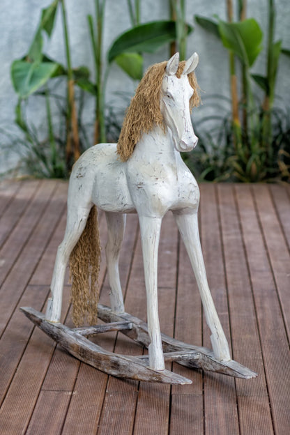 Albasia wood sculpture – Rocking Ponny Horse, natural natural materials in boho style