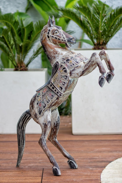 Albasia wood sculpture Standing Horse – boho decor handcrafted in Bali by BaliSouk