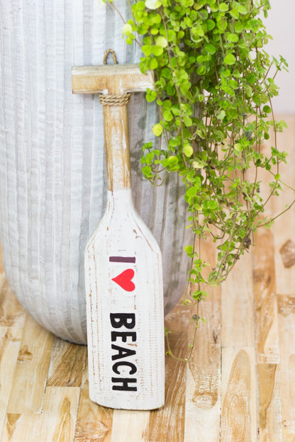 Small Paddle " I Love Beach" decorative paddle in natural materials – boho decor by BaliSouk