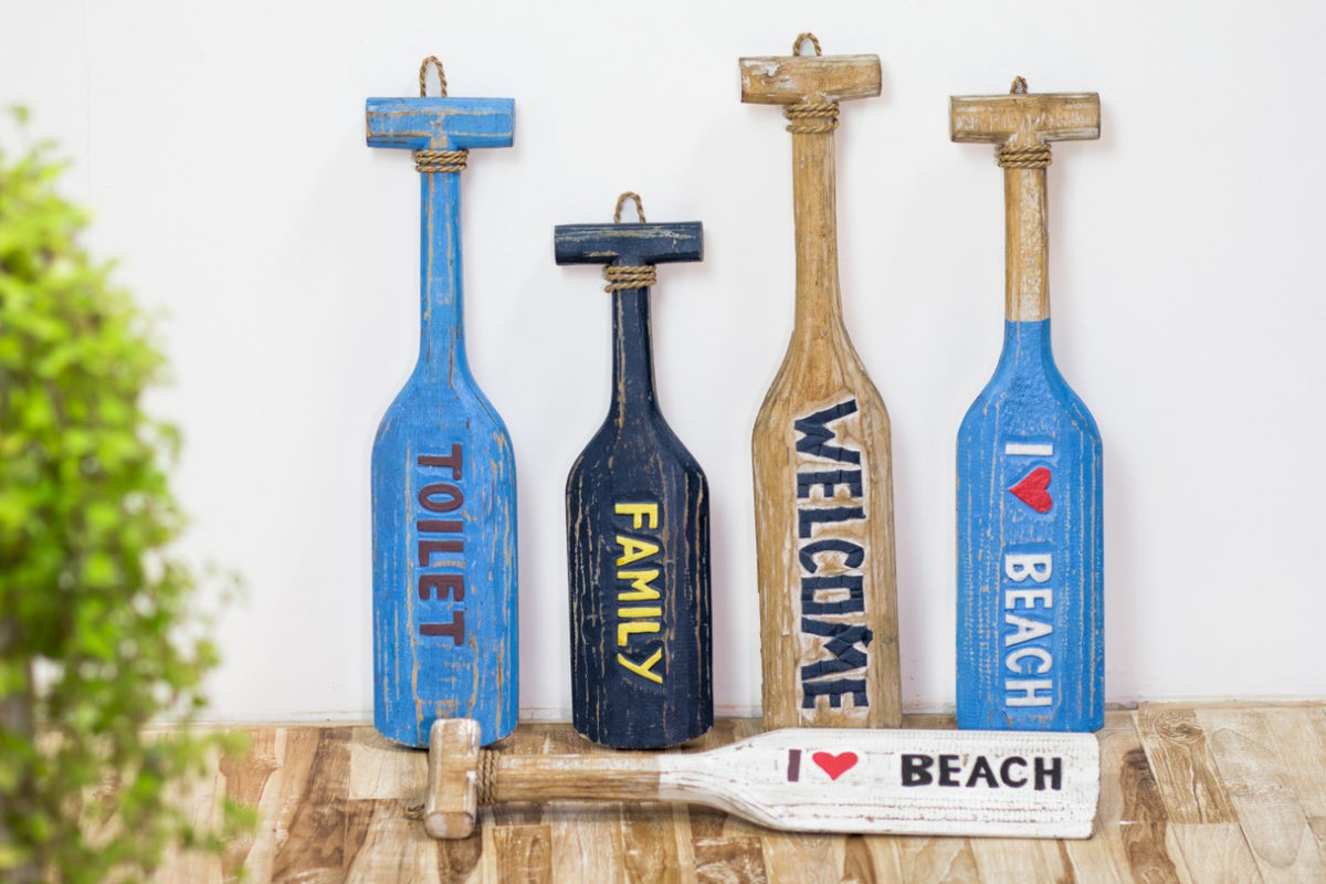 Albasia wood decorative paddle – Small Paddle " I Love Beach", natural natural materials in boho style
