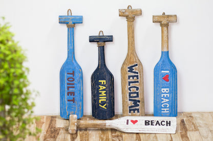 Albasia wood decorative paddle – Small Paddle " I Love Beach", natural natural materials in boho style