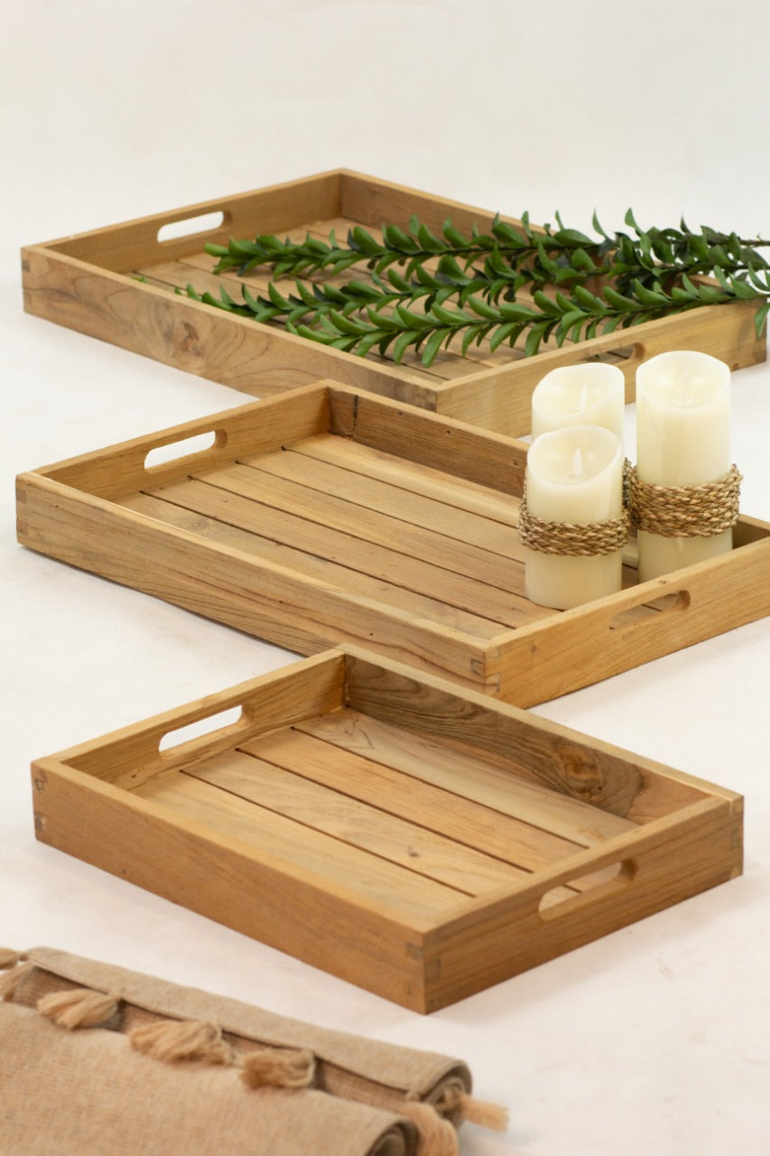 Tray Set 3 tray in natural materials – boho decor by BaliSouk
