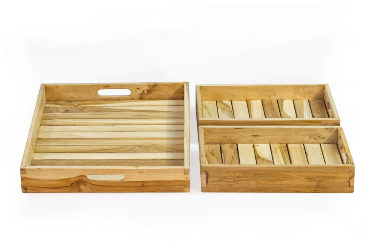 Teak tray Chill – boho decor, handwoven and handmade in Bali