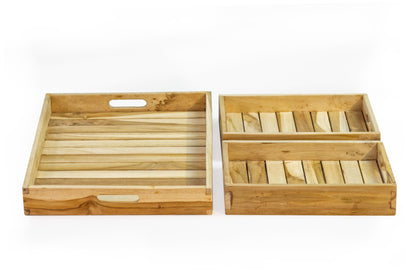 Teak tray Chill – boho decor, handwoven and handmade in Bali