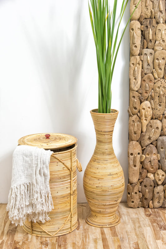 Boho natural rattan vase Cisco, a Bali decor piece for the home