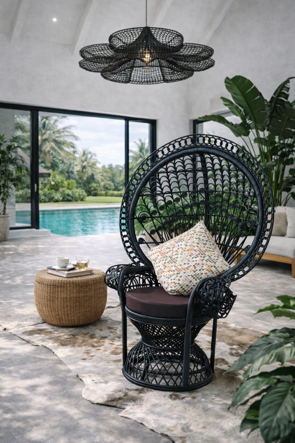 Peacock Chair With Black Cushion Seat – Set of 2