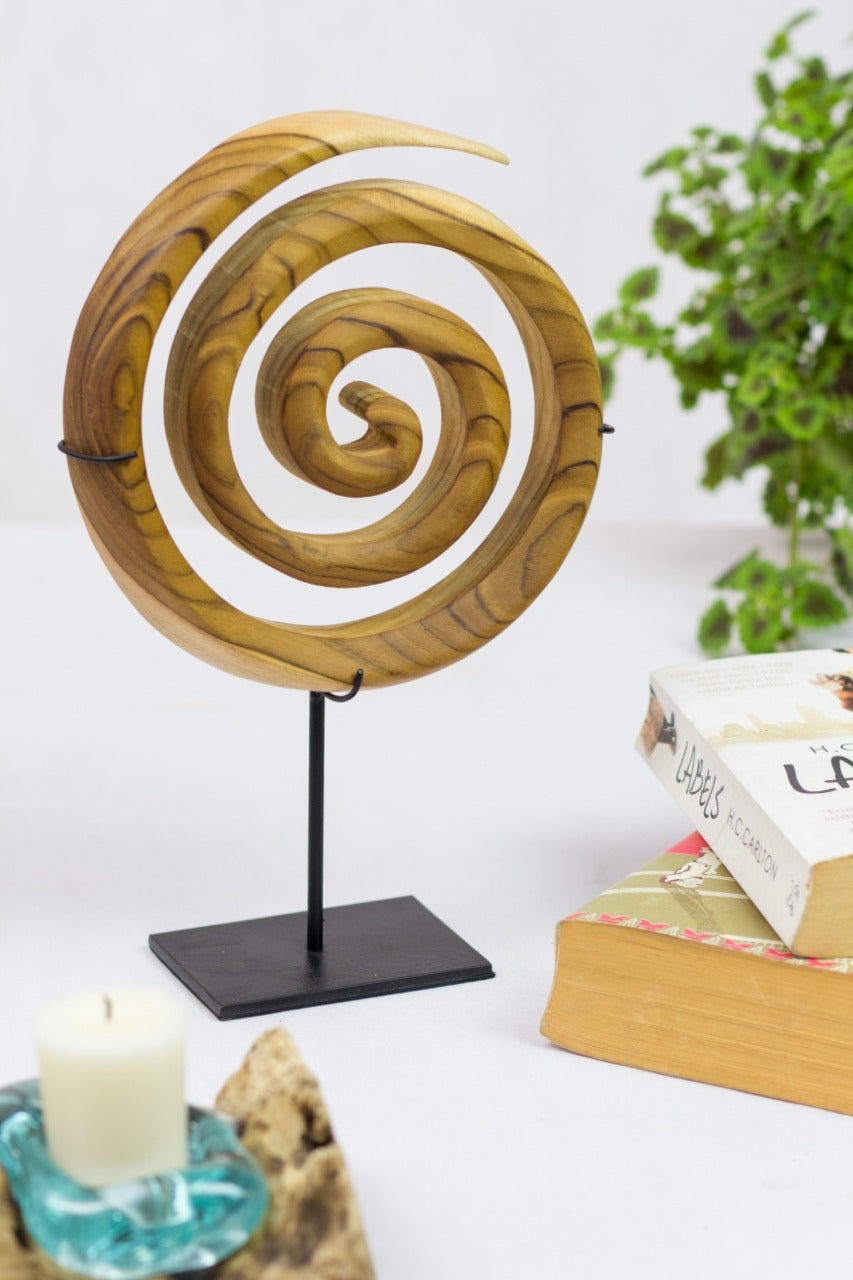 Teak decorative stand Round Deco Stand – boho decor handcrafted in Bali by BaliSouk