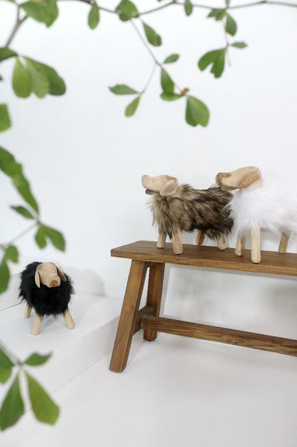 Teak decorative piece – Woolly Sheep, natural natural materials in boho style