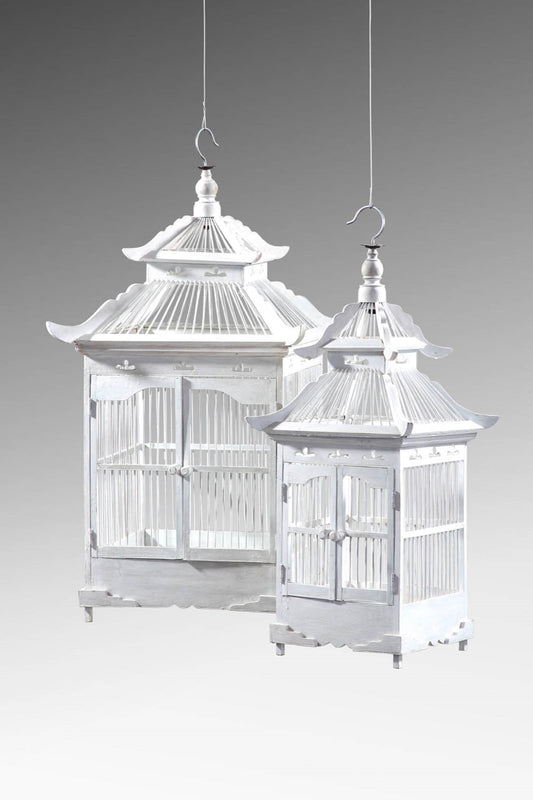 Boho reclaimed teak and iron bird cage Kuta, set of 2, handmade in Bali