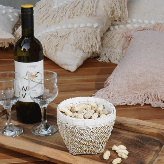 Boho bamboo and glass bowl Peanut, handcrafted in Bali for the home