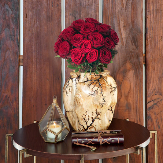 Boho solid teak vase Rose, handcrafted Bali decor for the home
