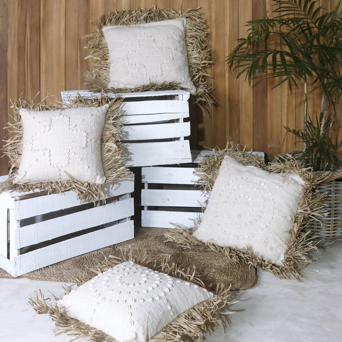 The Cross cushion – natural materials, boho decor handmade in Bali