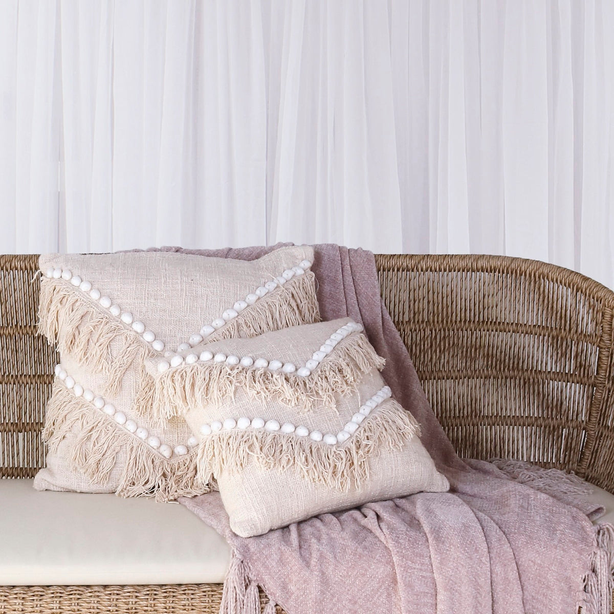 Handmade cotton cushion – the Macrame Shell, boho decor made in Bali