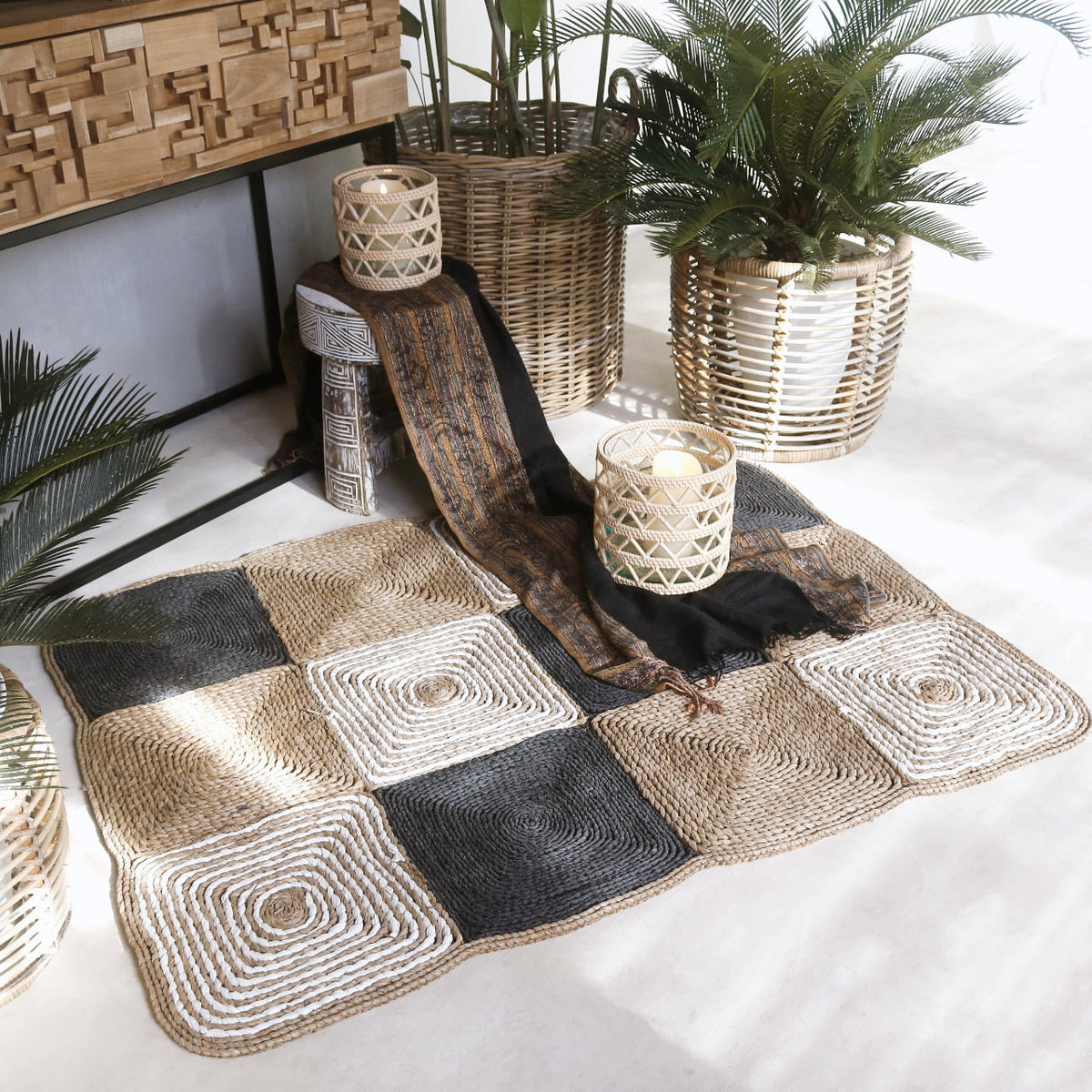 Seagrass rug – Nicolai Nat, White – boho decor handmade in Bali by BaliSouk
