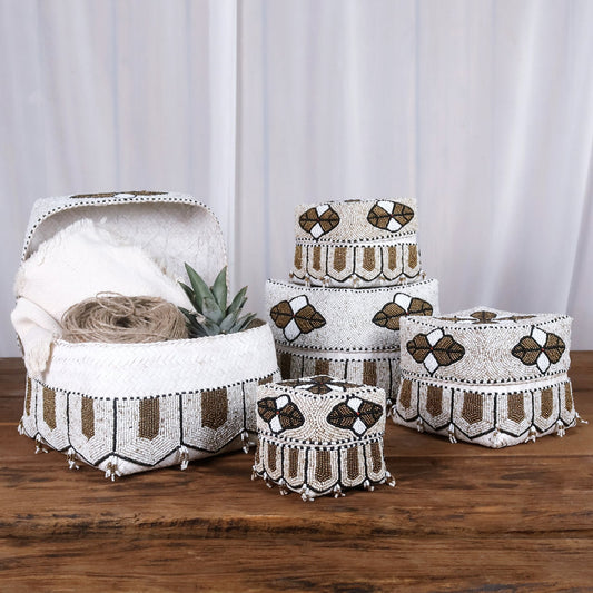 Boho bamboo box Kalimantan, set of 5, handcrafted in Bali for the home