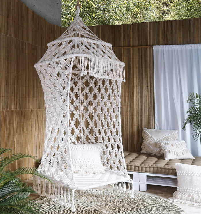 Boho rattan and rope hanging chair Macrame without cushion, set of 2, handmade in Bali