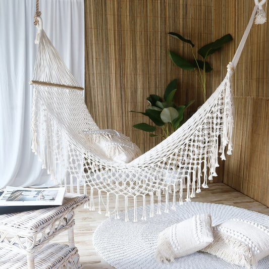 Boho hand-woven rattan and rope hammock Macrame, handcrafted in Bali