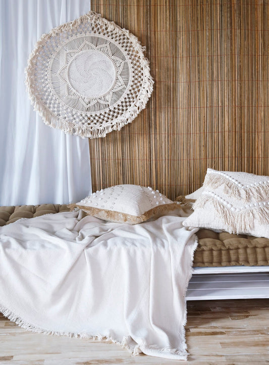 Boho rattan and rope wall decor piece Round, handcrafted in Bali