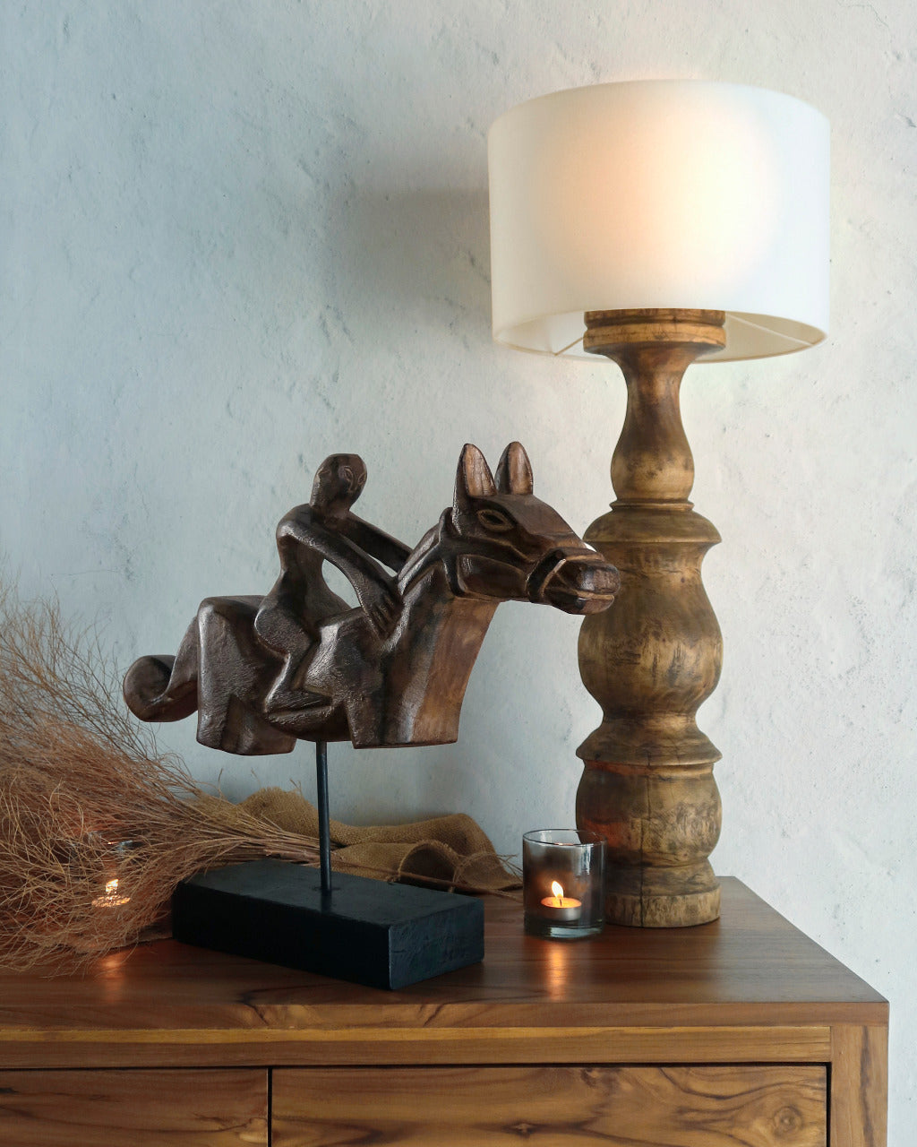 Suar wood sculpture Horse Stand – boho decor handcrafted in Bali by BaliSouk