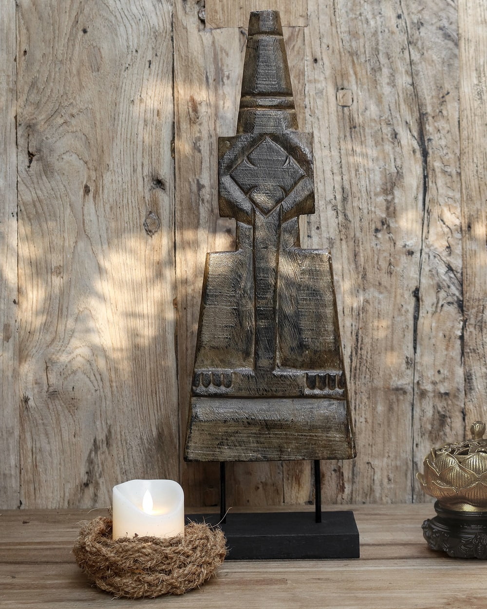 Suar wood decorative stand Agra – boho decor handcrafted in Bali by BaliSouk