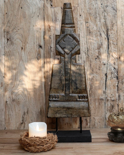 Suar wood decorative stand Agra – boho decor handcrafted in Bali by BaliSouk