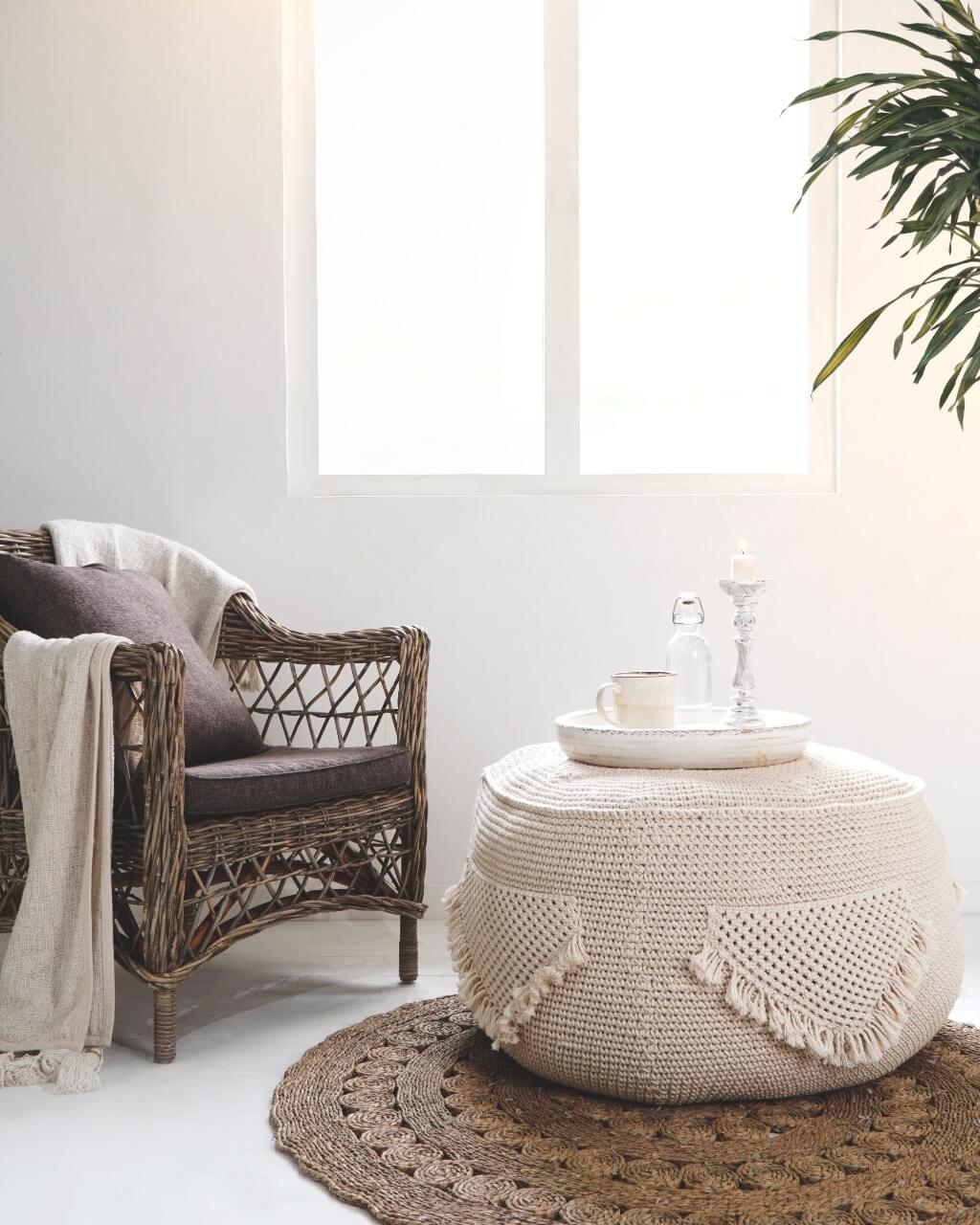 Bali Furniture – Magdalena Round Pouf – The Magdalena Round Pouf brings warmth, 