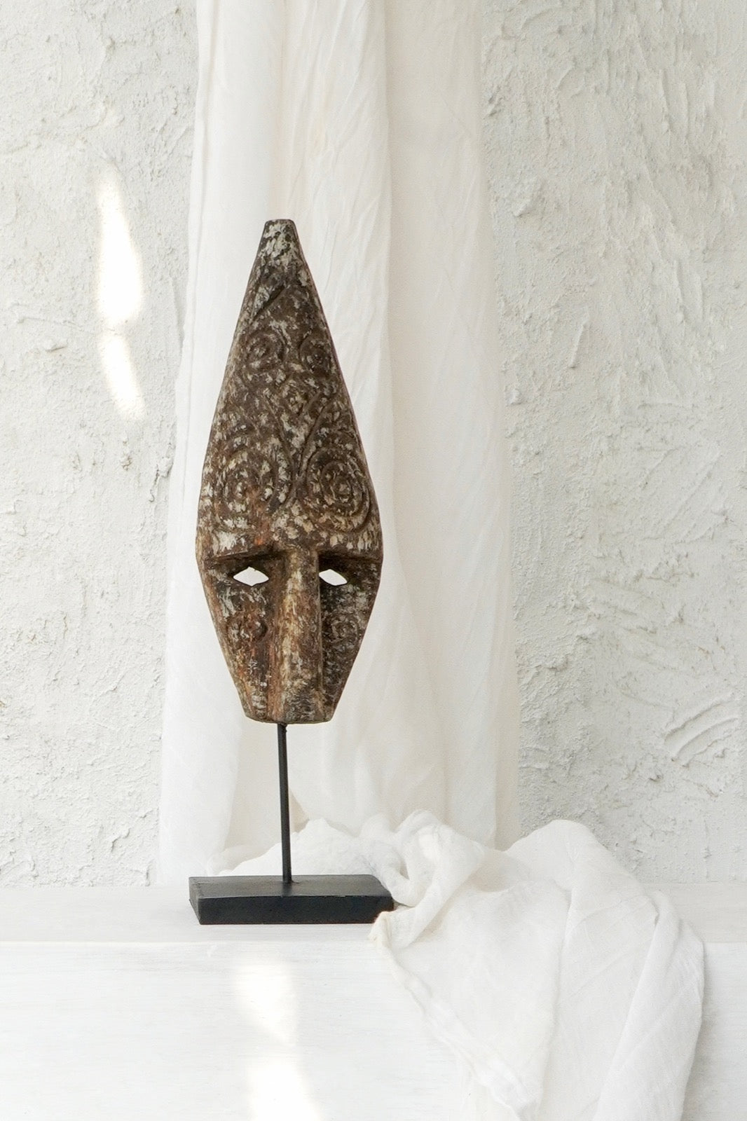 Metal sculpture Mask Stand – boho decor handcrafted in Bali by BaliSouk
