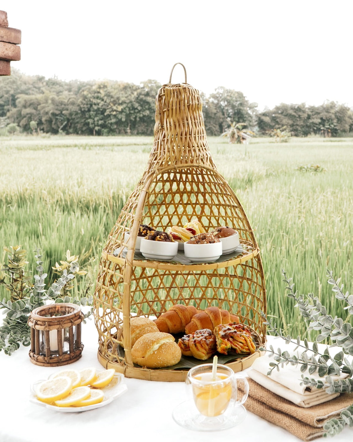 Bamboo decorative piece Srikaya Food Display – boho decor handcrafted in Bali by BaliSouk