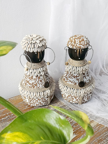Beaded statue Haruku Couple – boho decor, handwoven and handmade in Bali