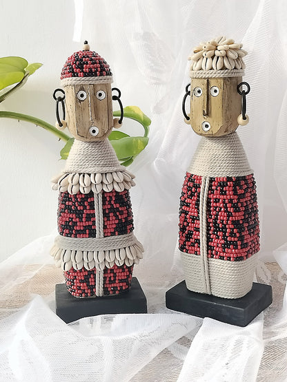 Beaded sculpture – Numberi Couple Set Brown & Natural – boho decor handmade in Bali by BaliSouk